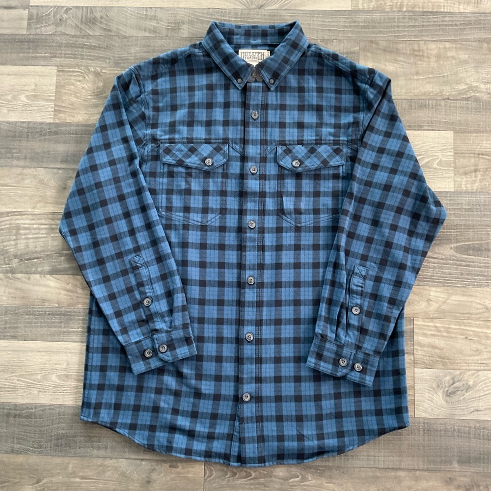 NWOT Duluth Trading DuluthFlex Wicking Flannel Shirt Men LARGE Blue Standard Fit